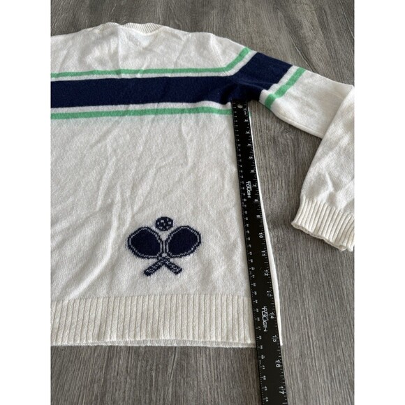 Pickleball Striped Crewneck Sweater - White/Blue/Green - Picture 10 of 14